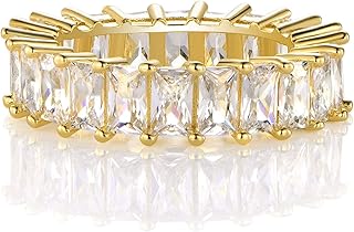 Eternity Band,XBRN 14K Gold Plated Ring Cubic Zirconia Emerald Cut Eternity Ring Band for Women Men