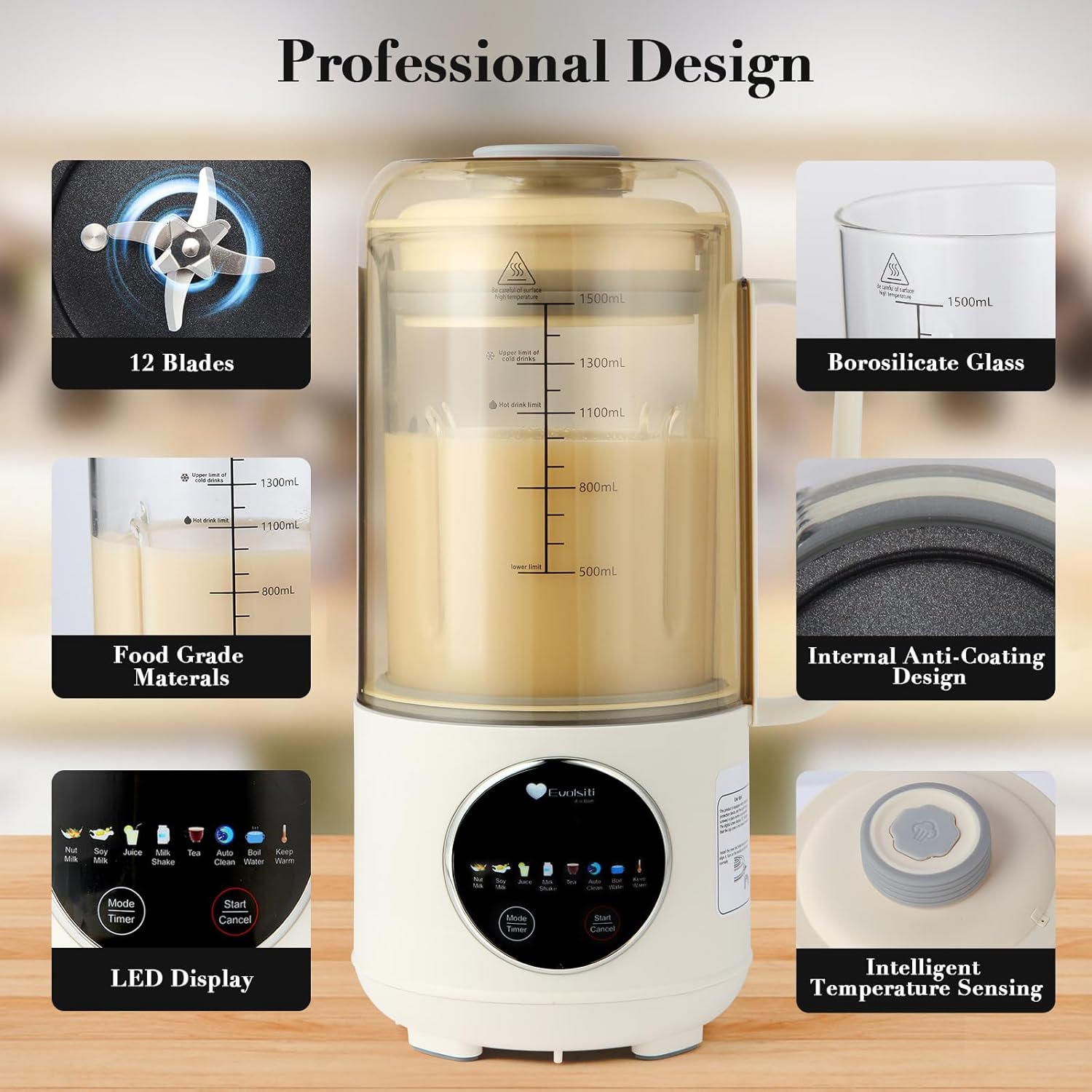 45oz Nut Milk Maker Machine, Multi-Functional Automatic Homemade Plant-Based Beverages Maker - Almond, Oat, Soy Milk & Juice - Dairy Free, 12-Hour Timer/AutoClean/KeepWarm/Boil Water