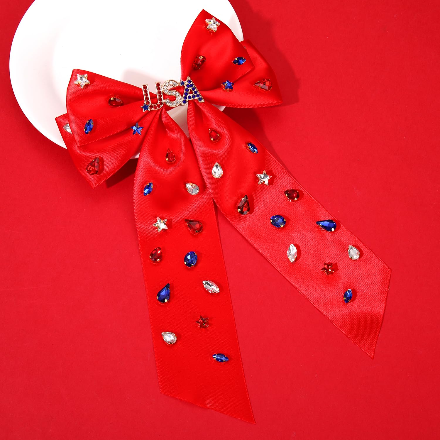 4th of July Hair Clips for Women American Flag Patriotic Star Hair Bow Red White Blue USA Rhinestone Hair Bows Fourth of July Hair Accessories Outfits Independence Day Party Favors - Image 4