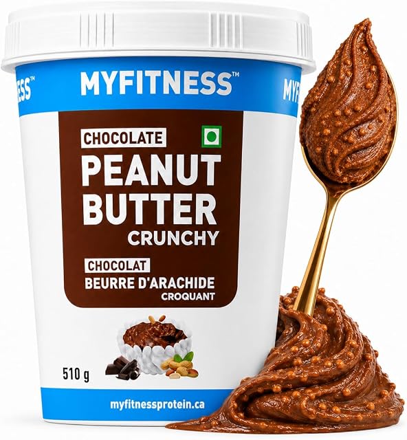 MYFITNESS Beurre d'arachide au chocolat Croustillant 510g | 23g Dégustation de protéines & Beurre de noix sain : végétalien : sans cholestérol, sans gluten : zéro trans-fat 100% Oiseaux torréfiés purs