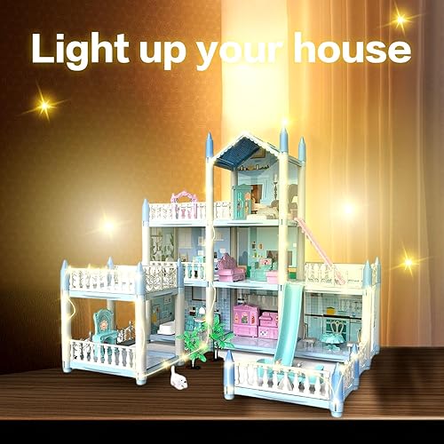 Miniatura 4 de NoTagCat Casa de muñecas para niños, casa de muñecas para niñas, casa de ensueño de princesa con 2 muñecas y accesorios de muebles, regalos de casa