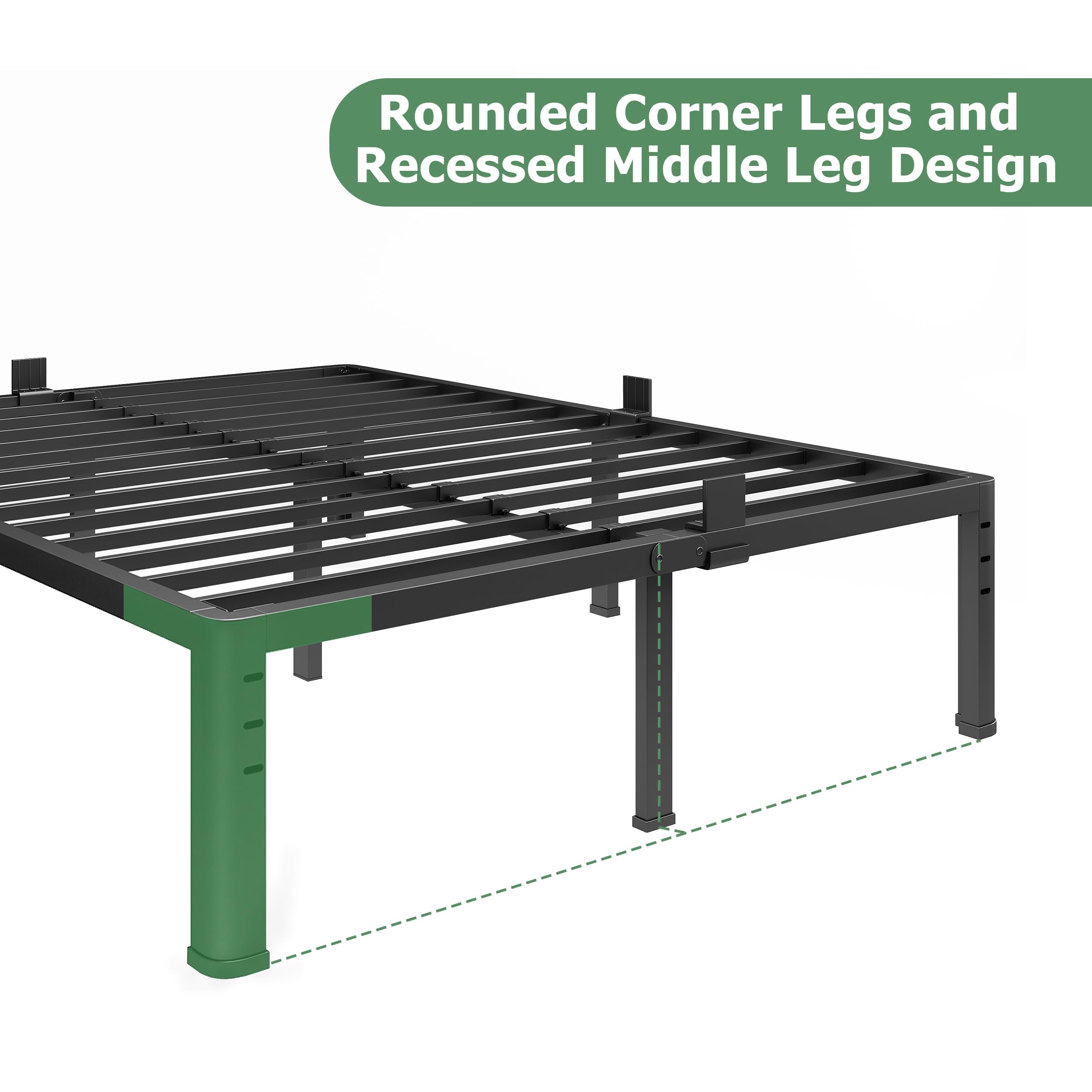 Marco de cama de plataforma de metal de 18 pulgadas, marco de cama tamaño Queen con patas de esquina redondas, soporte de listones de acero resistente de 3,500 libras, no necesita somier, fácil 5