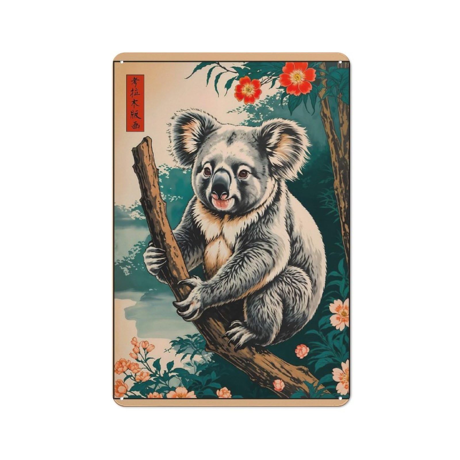 Junmoney Koala Japanese Art Tin Wall Plaque 30X20cm With For Pub Or Café, With Clear Vintage Wall Decor Character