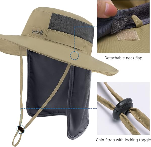 Bassdash UPF 50+ Sombrero de Pesca Solar Resistente al Agua con Solapa de Cuello Desmontable - 4