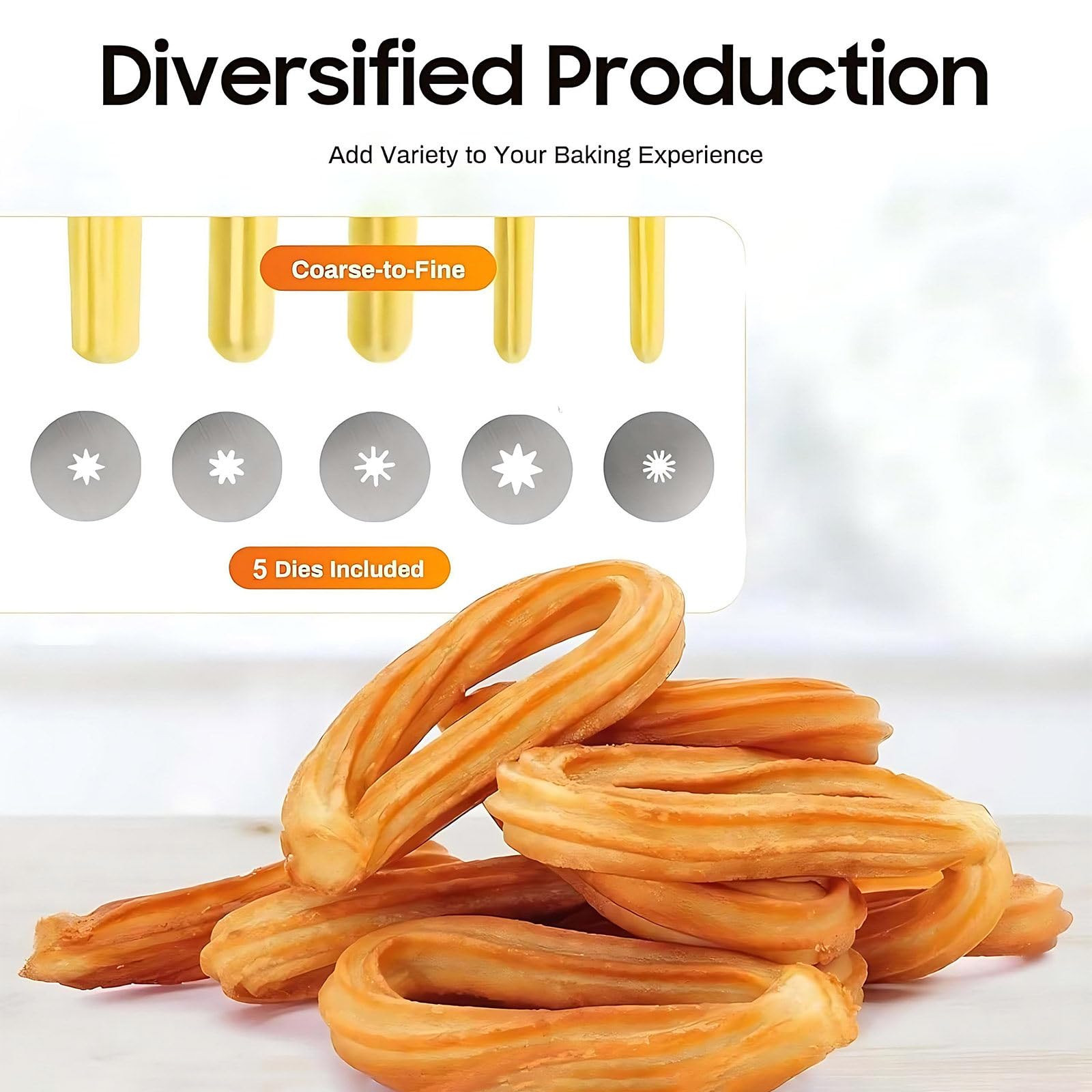 Churros Maker - Extrusora de masa manual de acero inoxidable resistente para auténticos churros crujientes, ideal para restaurantes, panaderías y uso doméstico