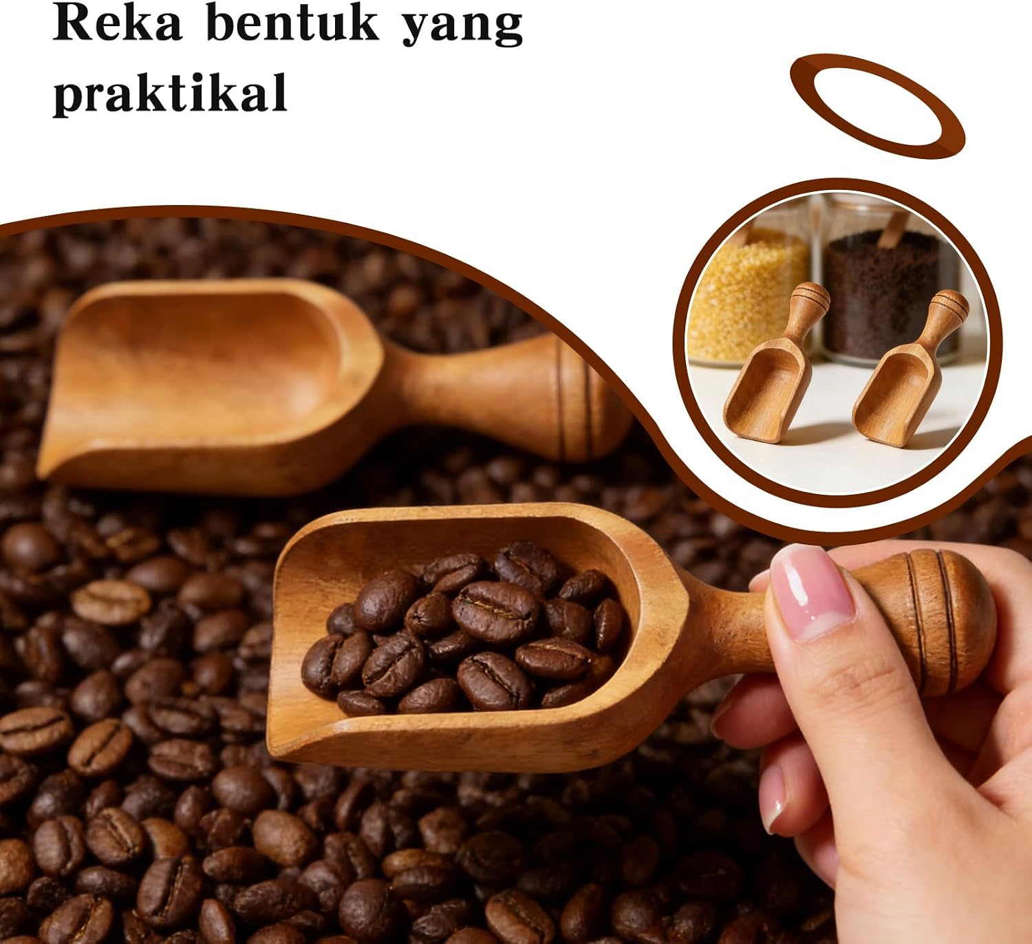 Wooden Coffee Scoop Set, Coffee Bean Scoop & Scoops for Jars, Multipurpose Spoon for Ground Coffee, Tea & Kitchen Dry Goods,4 Pack