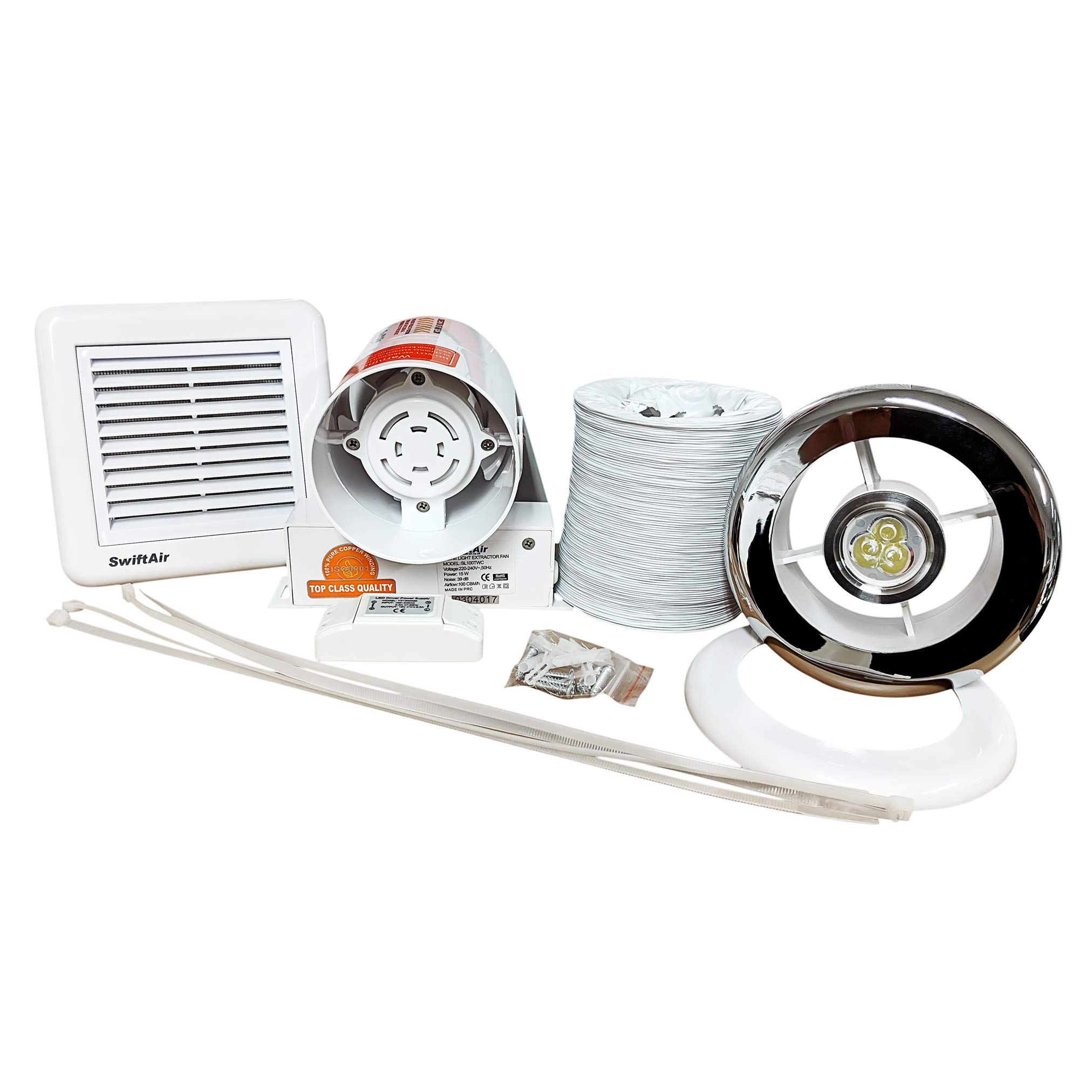 Swiftair IN LINE BATHROOM SHOWER WC TOILET EXTRACT FAN LIGHT KIT - Run On Timer