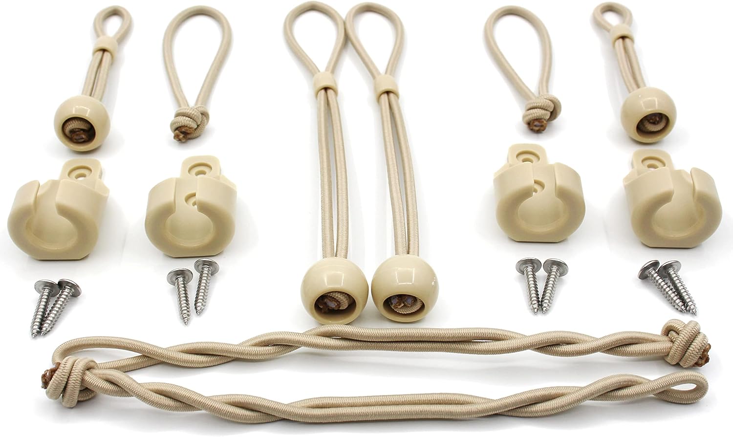 Roller Shade Tie Downs Curtains Tie Back with Holder Receivers Wall Mount Bungee Cords for Exterior Outdoor Deck Patio Pergola Porch Living Room (2 Pack) (Beige, Circle)