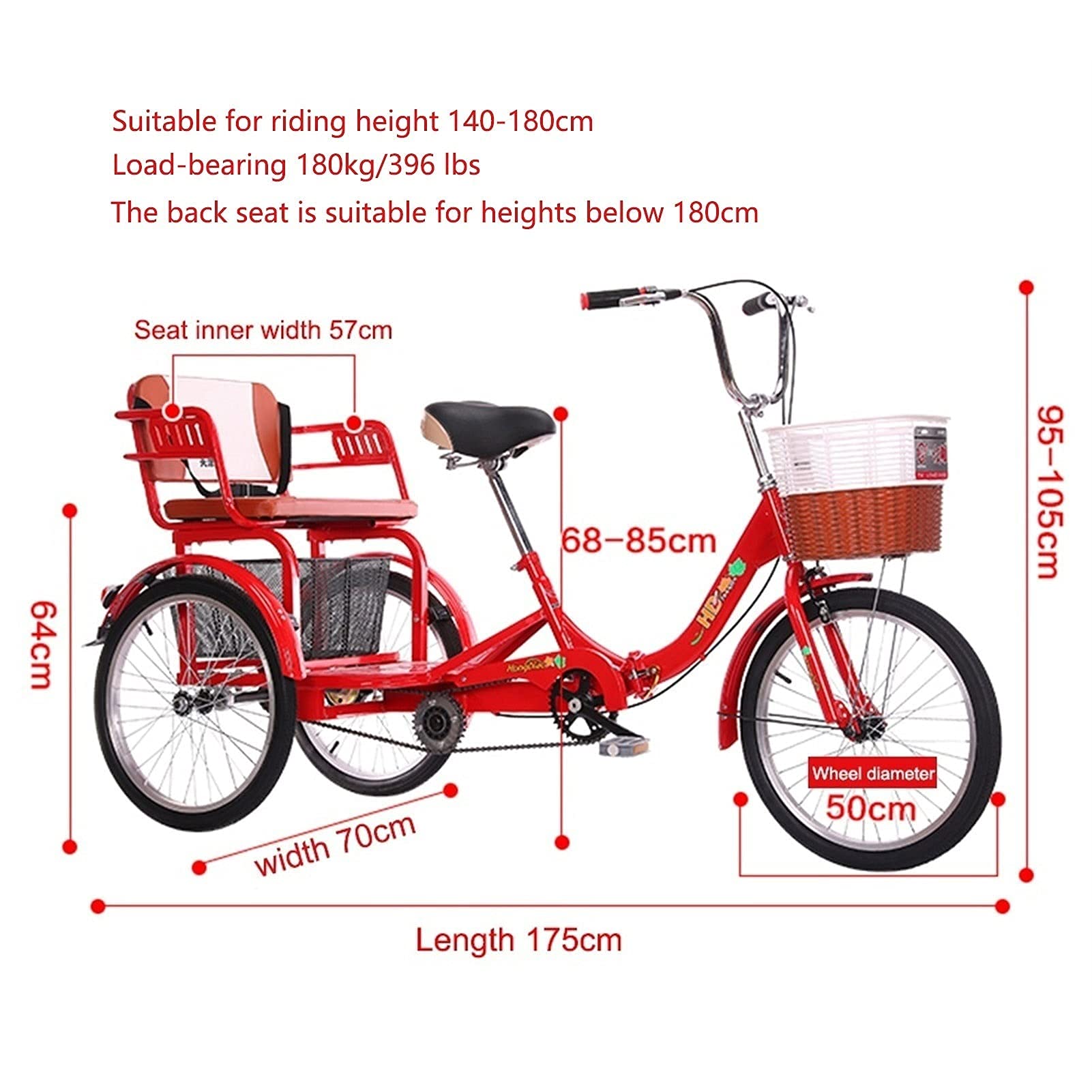 Triciclo Plegable Para Adultos, Triciclo Plegable De 20 Pulgadas, Bicicleta De 3 Ruedas De 7 Velocidades Con Cerradura - Azul