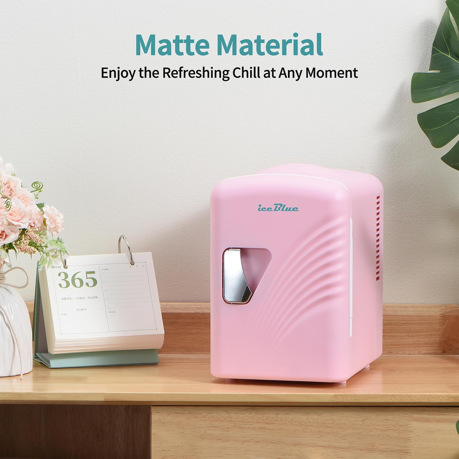 Iceblue Mini Fridge, Retro 4 Liter /6 Cans Mini Skincare Fridge, AC Plug & 12V Car Charger Mini Makeup Fridge, Compact & Portable 4A Cooling Tiny Fridge for Bedroom, Car, Office, Dorm, Gift (Pink)