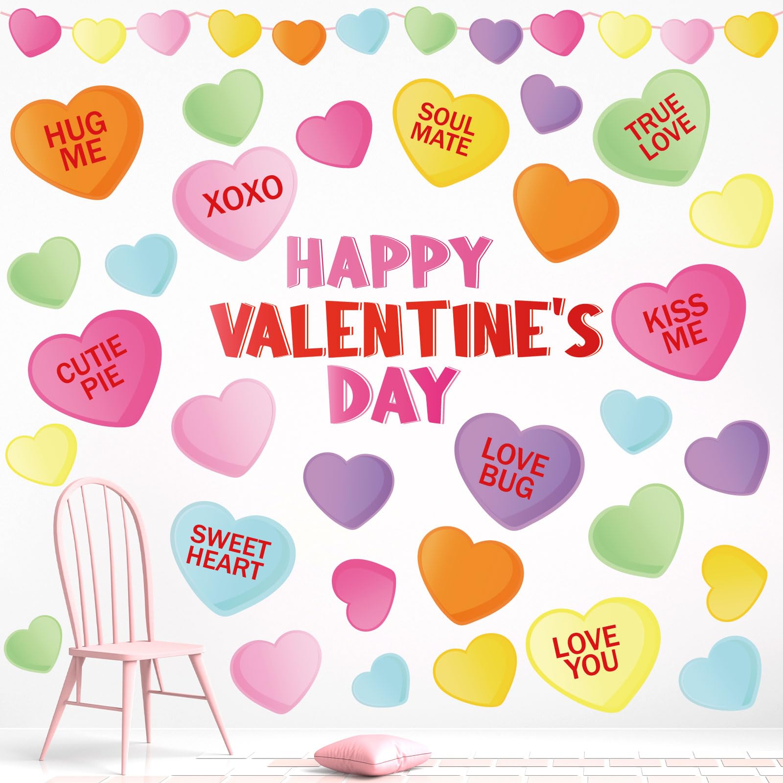 Stickers muraux Saint-Valentin Whaline lot de 9 feuilles de cœurs en bonbon pour fête 21x26 cm