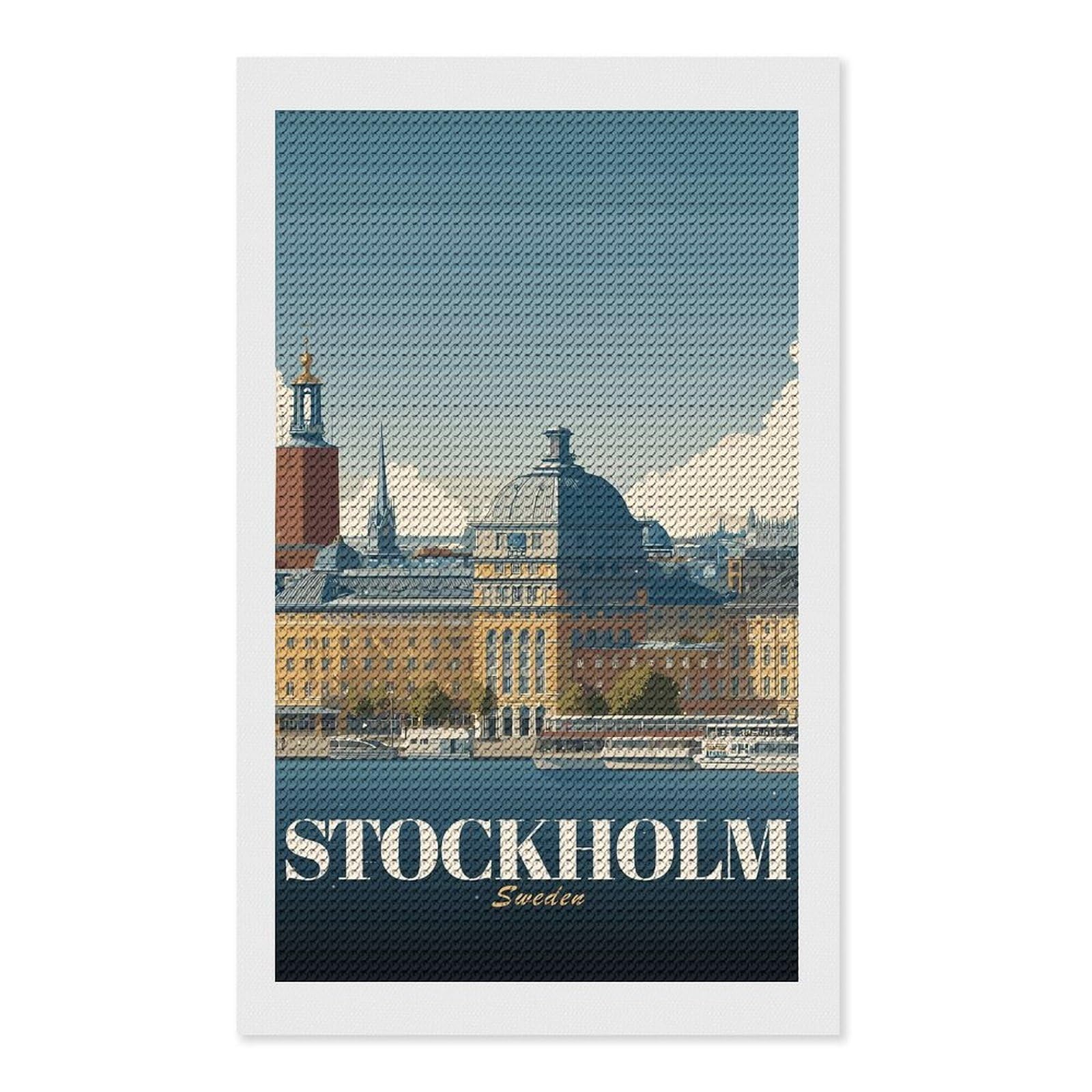 Junmoney Stockholm Sweden Cityscape Diamond Painting Set 12"x20", Full Kit Included, Sparkling Round Gems, Farmhouse Decor, Festive Craft Gift