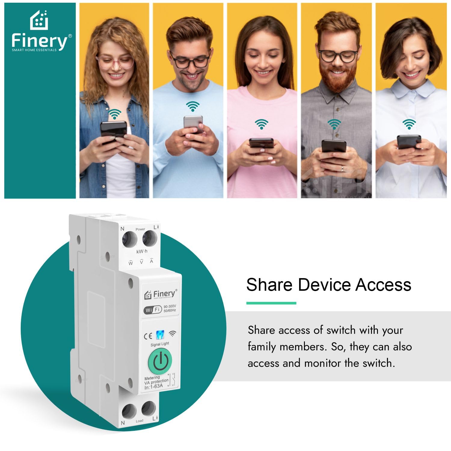 Finery 63A Smart WiFi Switch with Over/Under Voltage Overload Protection Adjutable Threshold and Alarm for AC, Geyser, 1Hp Water Pump (Single Phase), Room Heater Heavy Duty Works with Alexa & GHome 3
