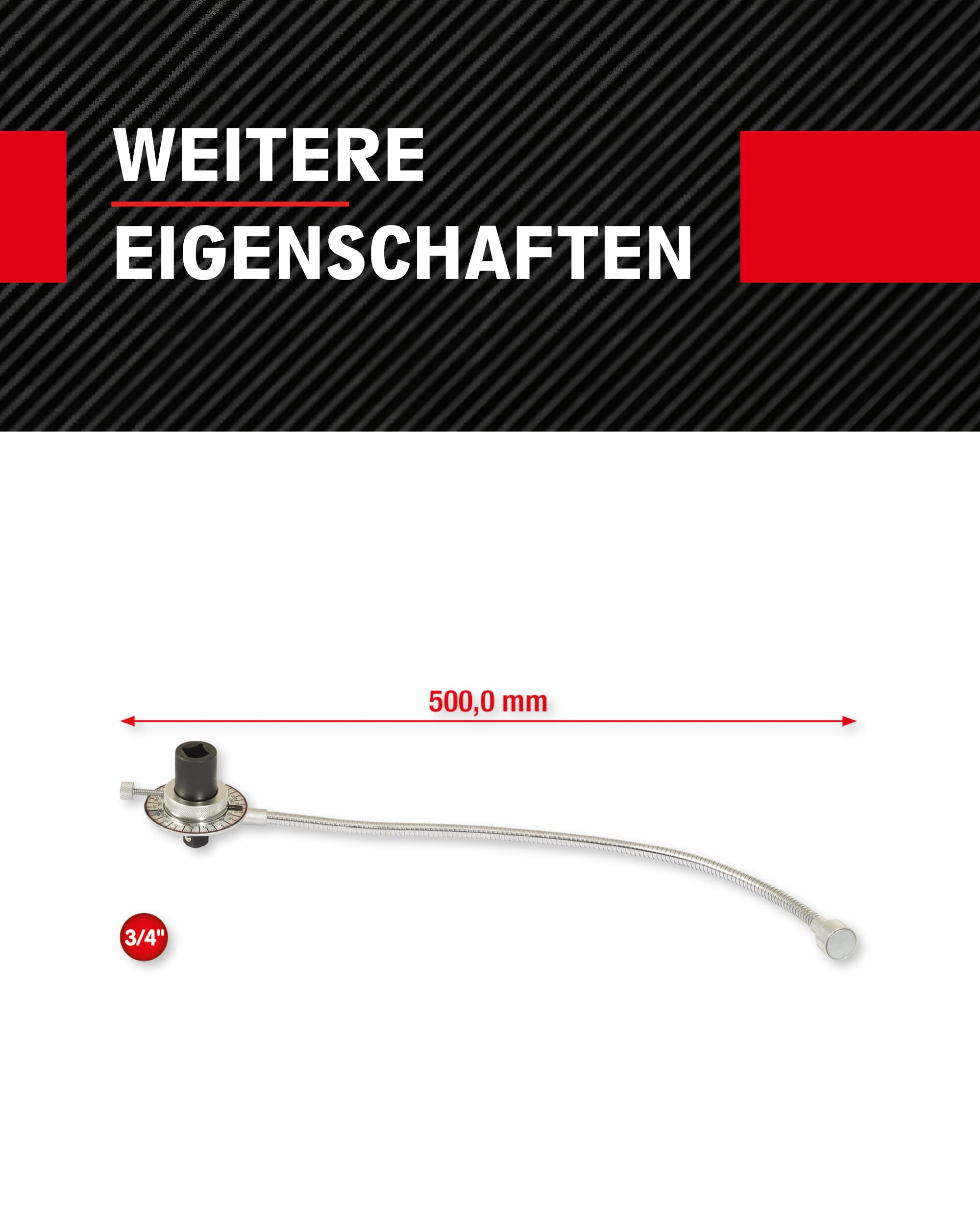 KS Tools Drehwinkelmessscheibe I Drehwinkelmesser 3/4" 516.1197 I Mit flexiblem Magnetarm I Winkel Messgerät für den drehwinkelgesteuerten Schraubenanzug