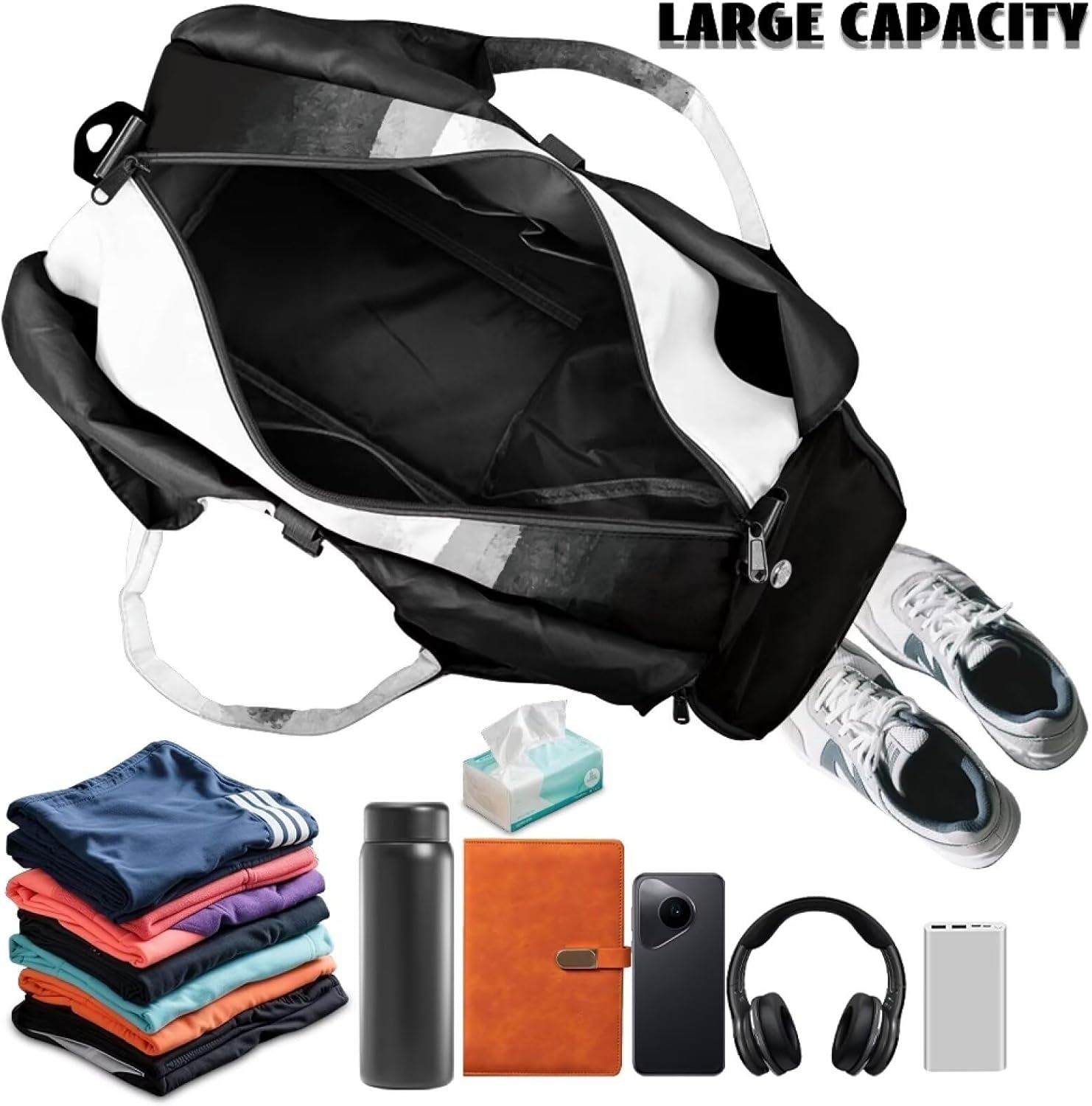 Black Cat Print Gym Bag with Shoe Compartment Large Capacity Duffle Bags Portable Lightweight Gym Bag with Wet Pocket Water Resistant Yoga Mat Holder Duffel Bags Swimming Yoga Workout