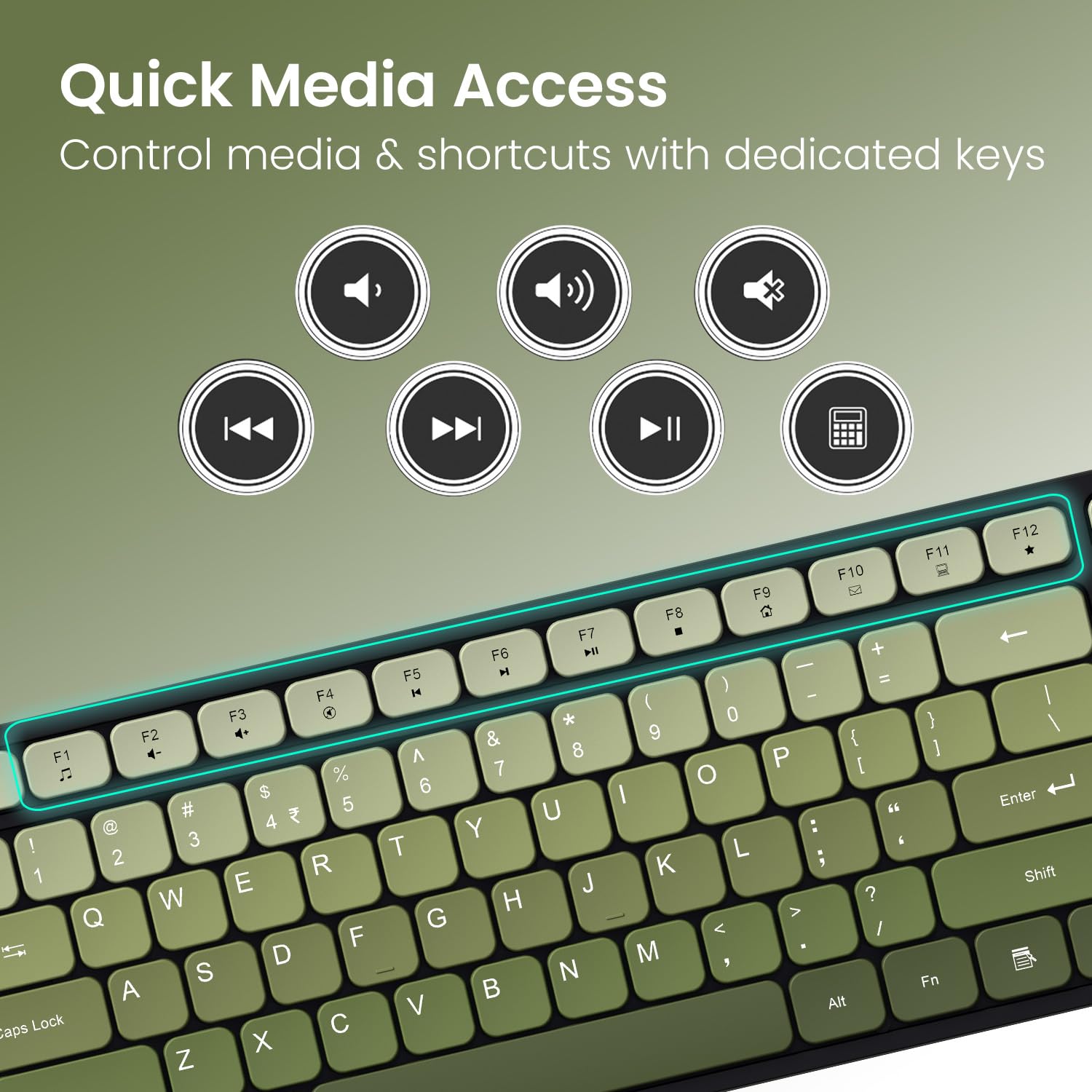 Portronics Key11 Combo Rechargeable Wireless Keyboard and Mouse Set, Bluetooth 5.3&2.4GHz Wireless,Type-C Fast Charging,Gradient Keys, Noiseless Typing, High Precision Mouse, for PC&Laptop(Green) — Amazon image 6