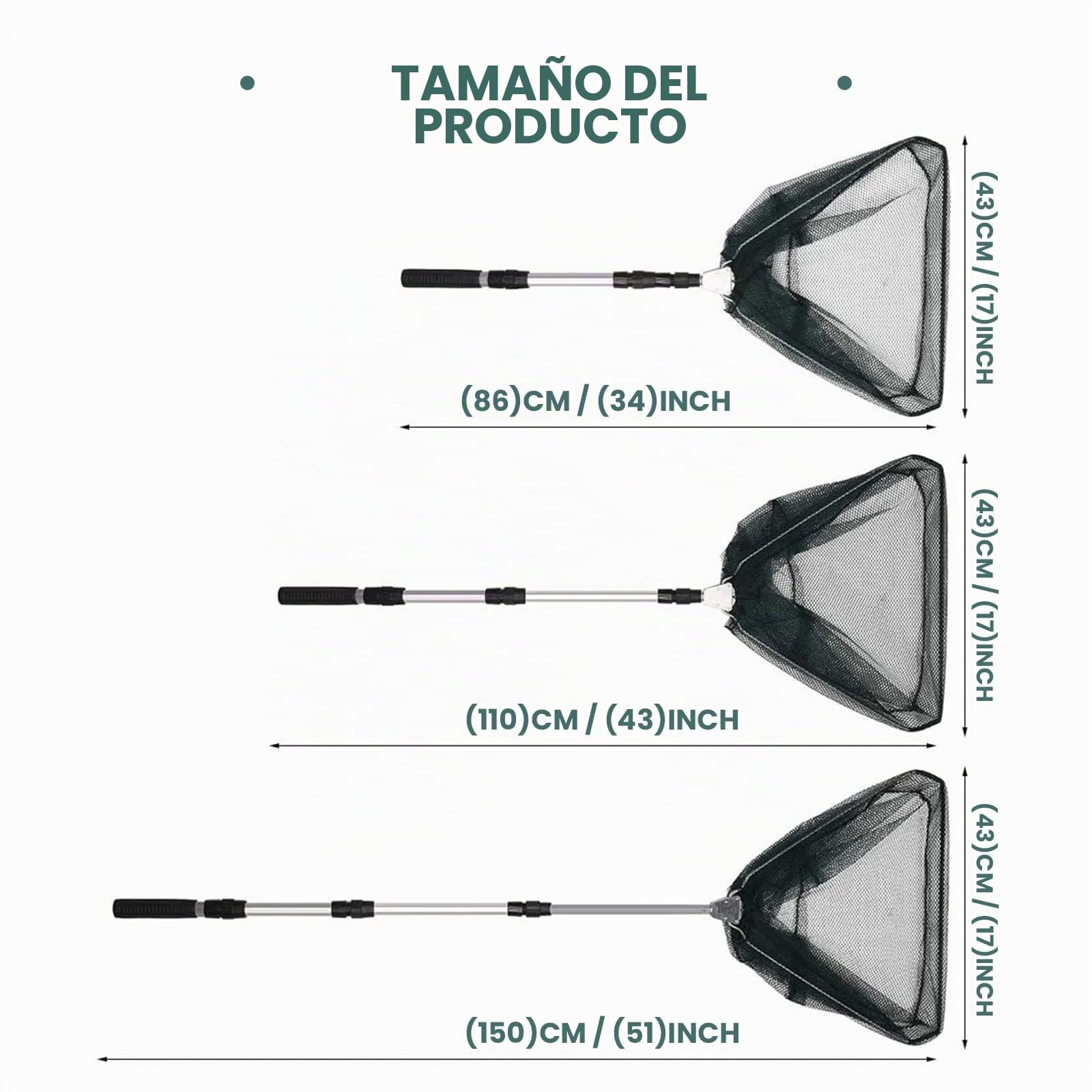 KK'S GLAMS® Red de aterrizaje telescópica de pesca, plegable, extensible, mango de poste de aleación de aluminio de 1,5 m, ligero y portátil para captura de pájaros y peces