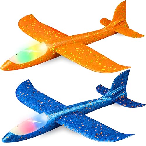 2 Pack LED Light Airplane,17.5" Large Throwing 2 Flight Mode