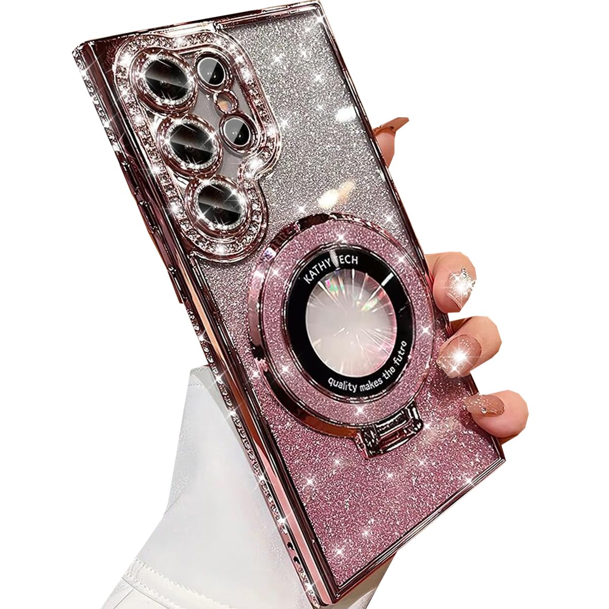 Changjia for Samsung Galaxy S25 Ultra Glitter Magnetic Kickstand Case,[Compatible with MagSafe] Cute Bling Sparkly Rhinestones with Camera Protector