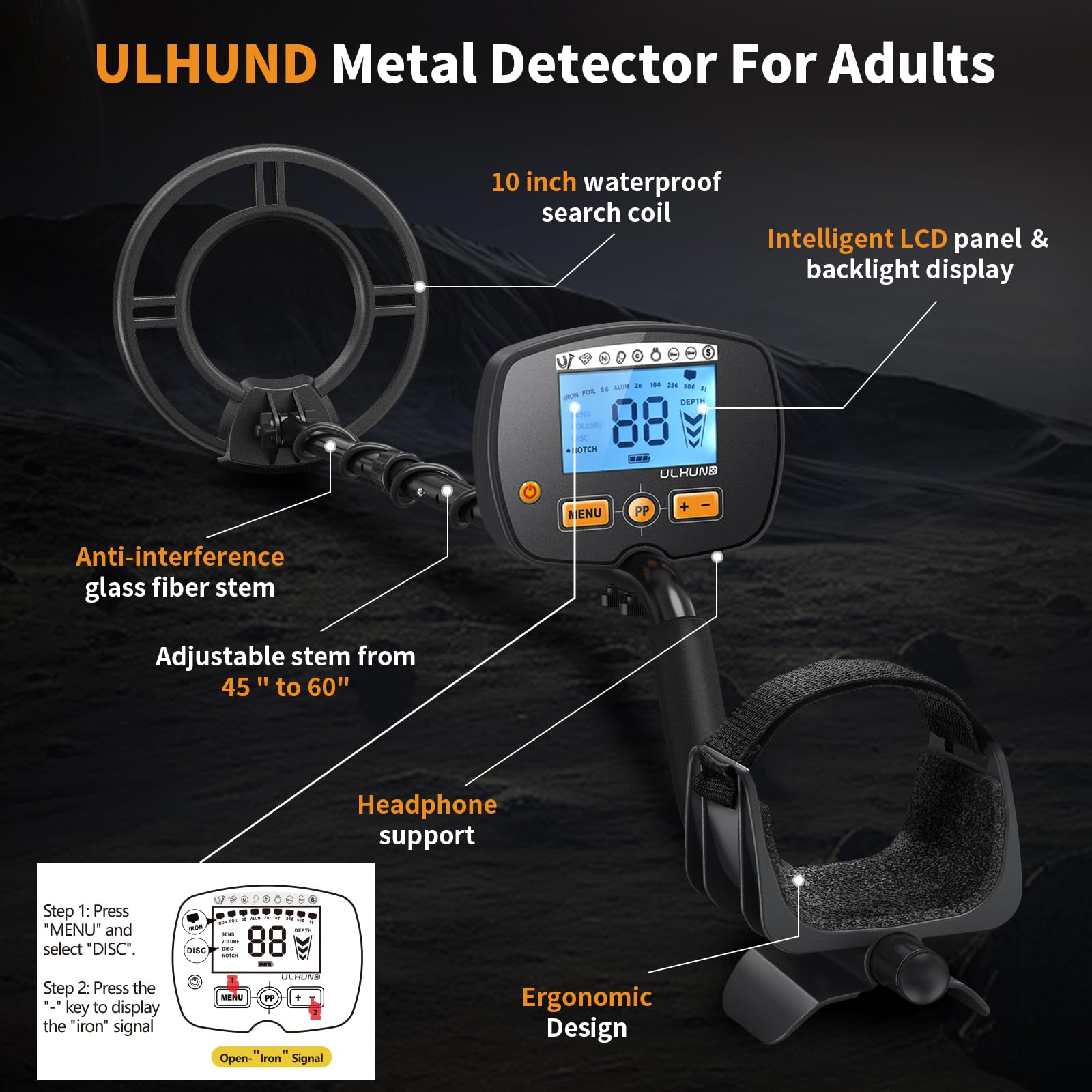 Upgraded Metal Detector for Adults, Easy to Use Higher Accuracy Metal Detector Advanced DSP Chip with 12'' Detection Depth Lightweight Waterproof for Beach Yard