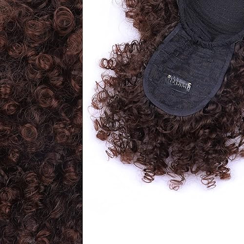 Miniatura 5 de Extensiones de cola de caballo con cordón y flequillo, extensiones de cola de caballo afro para mujer, cola de caballo corta rizada con flequillo,