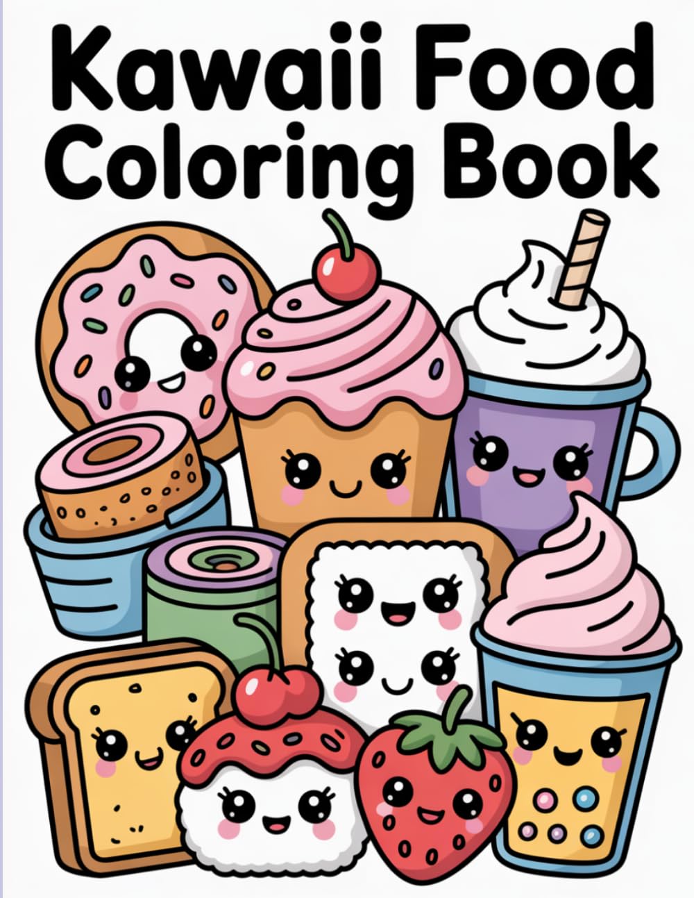 Kawaii Food Coloring Book: Süßes und gemütliches Ausmalbuch mit einfachen und klaren Motiven für Erwachsene und Jugendliche