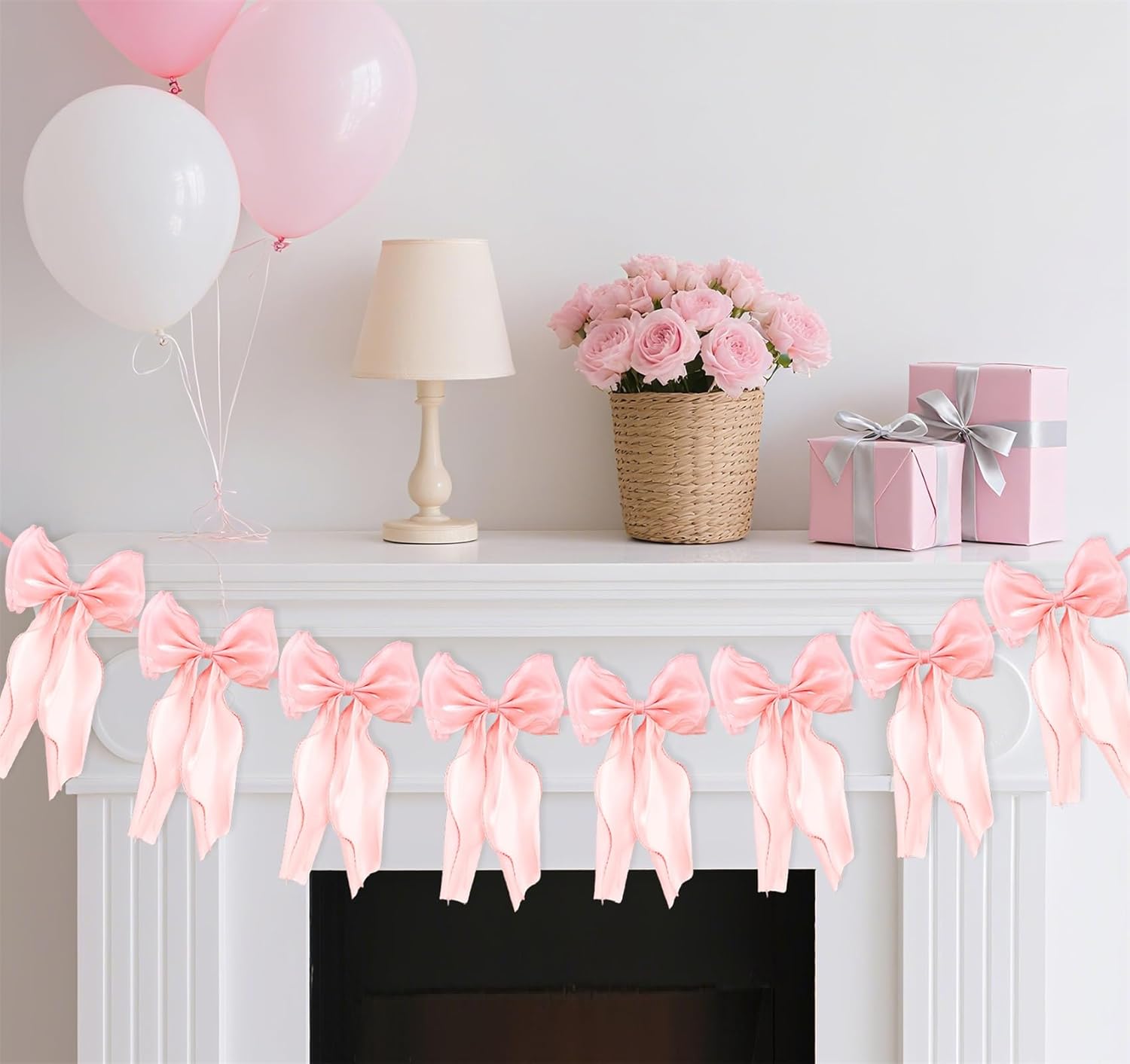Pink Bow Garland Banner, Pre-Strung Satin Ribbon Bow Themed Party Decorations, Baby Shower Decor, Girl Birthday Banner, Photo Booth Background for Bridal Shower Bachelorette Parties (Pink) - Image 7