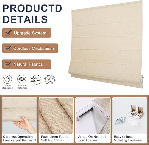 Miniatura 3 de Sunbox Persianas romanas Coustom para ventanas, opacas, sin cordones, para dormitorio, oficina en casa, protección de privacidad, fácil instalación,