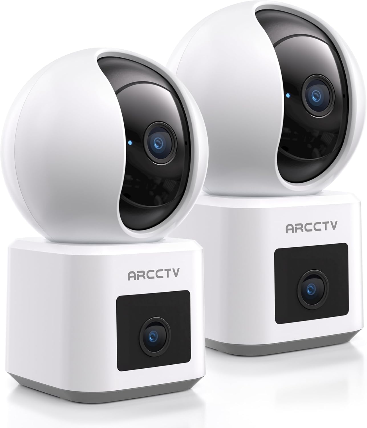 2-Pack Dual Lens Indoor Security Camera, 2.5K WiFi 6 Pet Camera for Home Security System, 4-View Whole Home Coverage, 360° AI Tracking, 5GHz/2.4GHz Dog Camera, Night Vision, Phone App