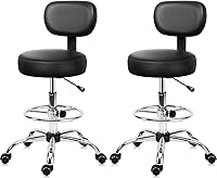 Vista 1 de Silla giratoria de dibujo con soporte trasero y reposapiés ajustable, silla de escritorio de oficina multiusos para bar, cocina, tienda, color negro