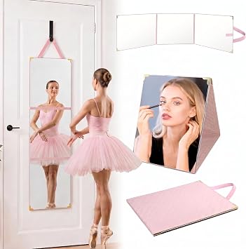 Foldable Full Length Travel Mirror, 48in x 12in Portable Shatterproof Hanging Mirror,RV, Dancers, Full Body Travel Mirror, Folding Full Length Travel Makeup Mirrors for Camping