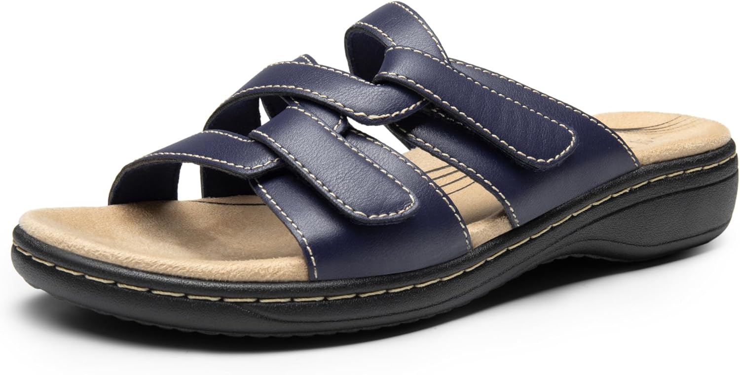 DREAM PAIRS Womens Slides Arch Support Slip on Flat Sandals Comfort Plantar Fasciitis Soft Cushion Slippers With Adjustable Straps