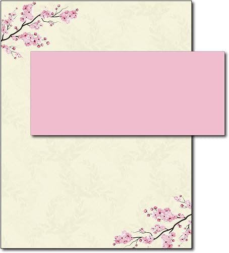 Juego de 40 sobres y papel estacionario floral de flores de cerezo