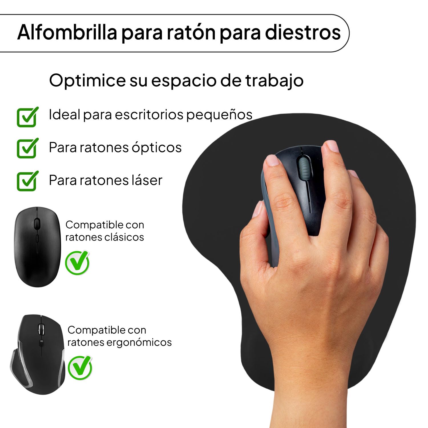 OcioDual Alfombrilla ratón Reposamuñecas Negra, Alfombra Raton Ordenador con Apoyo de Gel, Tapete Escritorio Mouse Pad Almohadilla Raton Ergonomica con Base de Goma Antideslizante