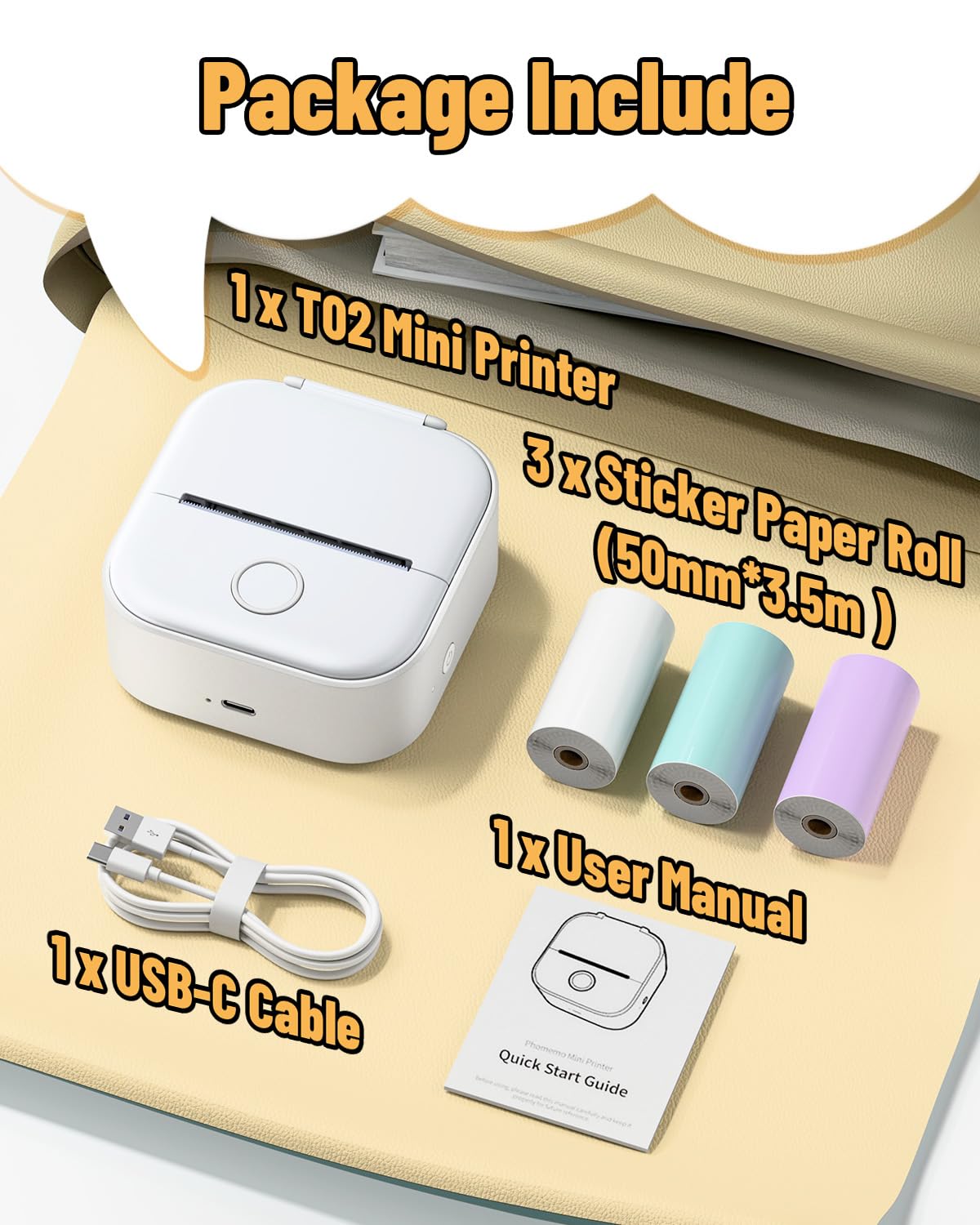 Phomemo Impresora Termica, T02 Impresora Fotos Movil, Impresora Portátil para iOS y Android, Mini Impresora para Movil sin Tinta,Mini Printer 203dpi Blanco y Negro,Impresora Bluetooth para niños