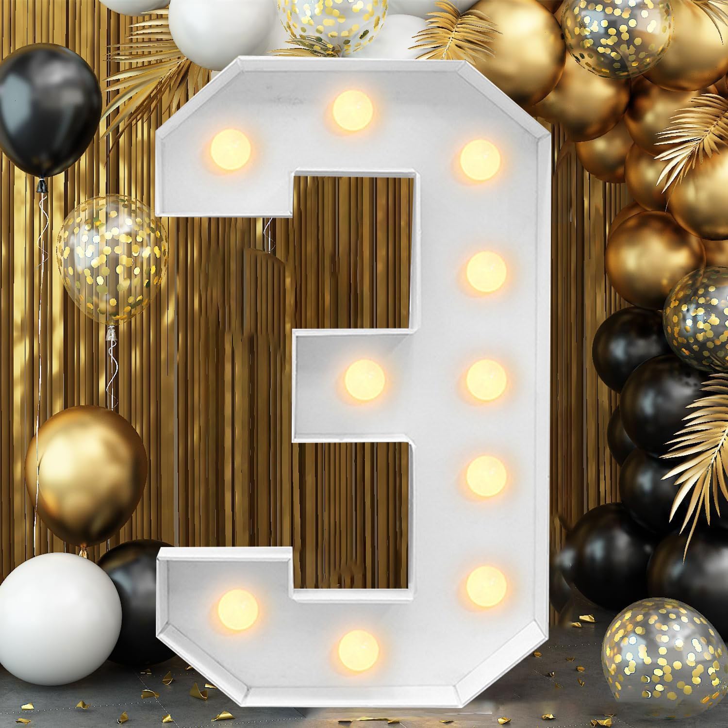 Light Up Number, Giant LED 0-9 Numbers Lights Marquee Light Up for Party Wedding Birthday New Year Anniversary, Number 3, 100cm-3.3ft — image 1