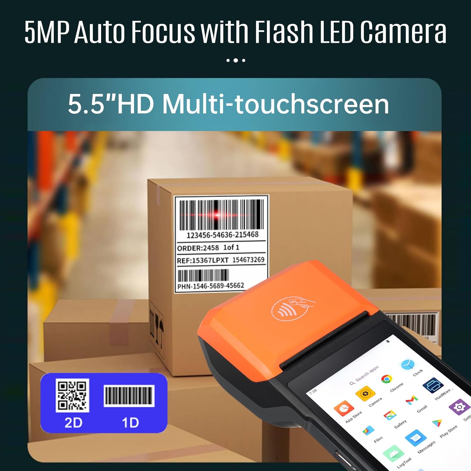 Bisofice H10 PDA Terminal scanning a 1D barcode on a package
