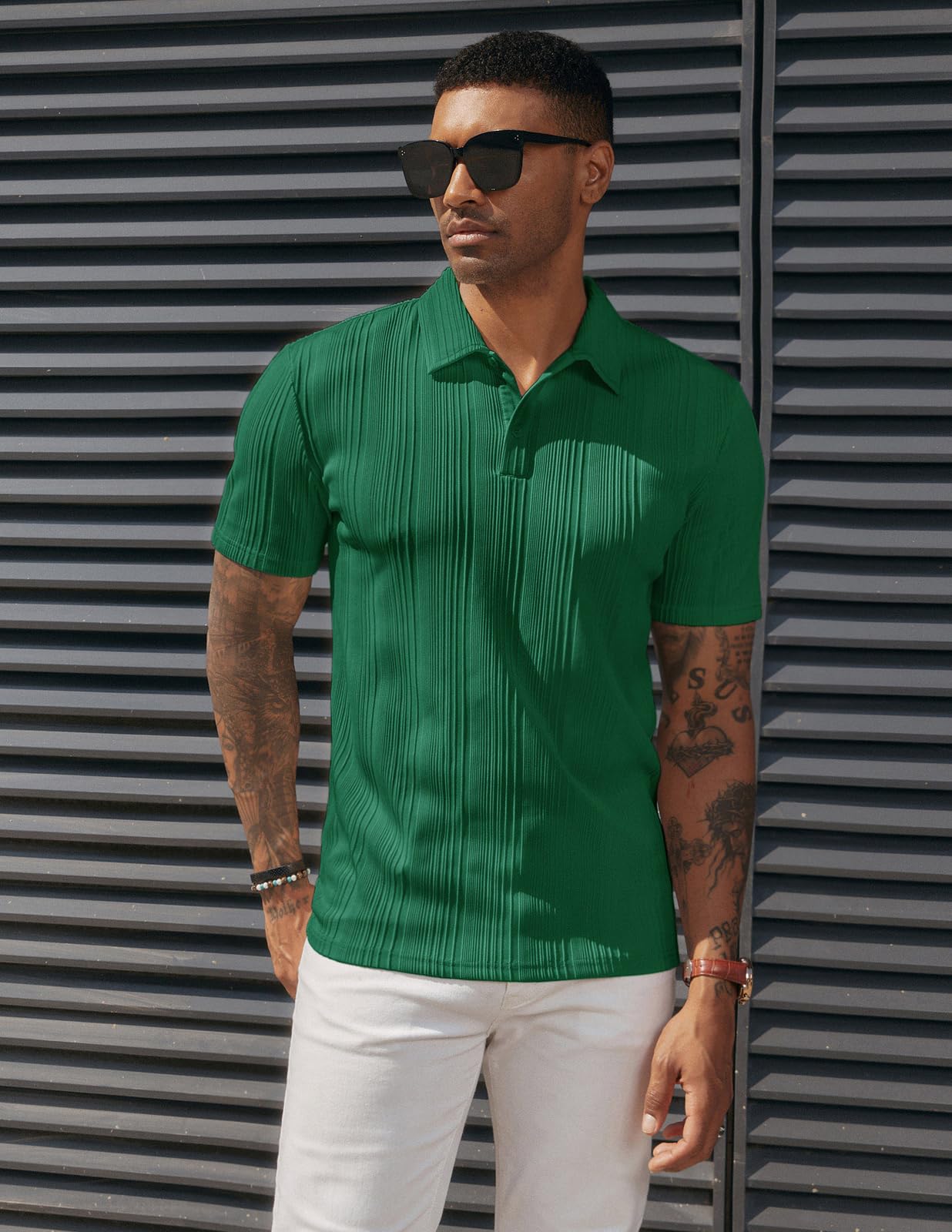 PJ PAUL JONES Polo de punto texturizado para hombre, ajuste regular, elástico, para golf