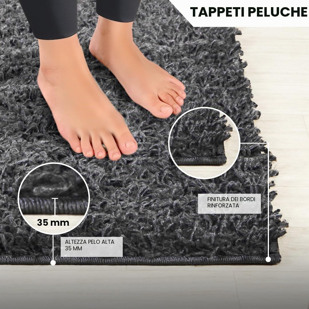 Livabliss Tappeto Shaggy Home Ampio Tappeto Salotto Moderno, Sala da Pranzo, Morbido Tappeti Shaggy per Camera da Letto, Motivo Astratto Berbero Peloso, leggera da Pulire, 160x220 cm Grigio Scuro
