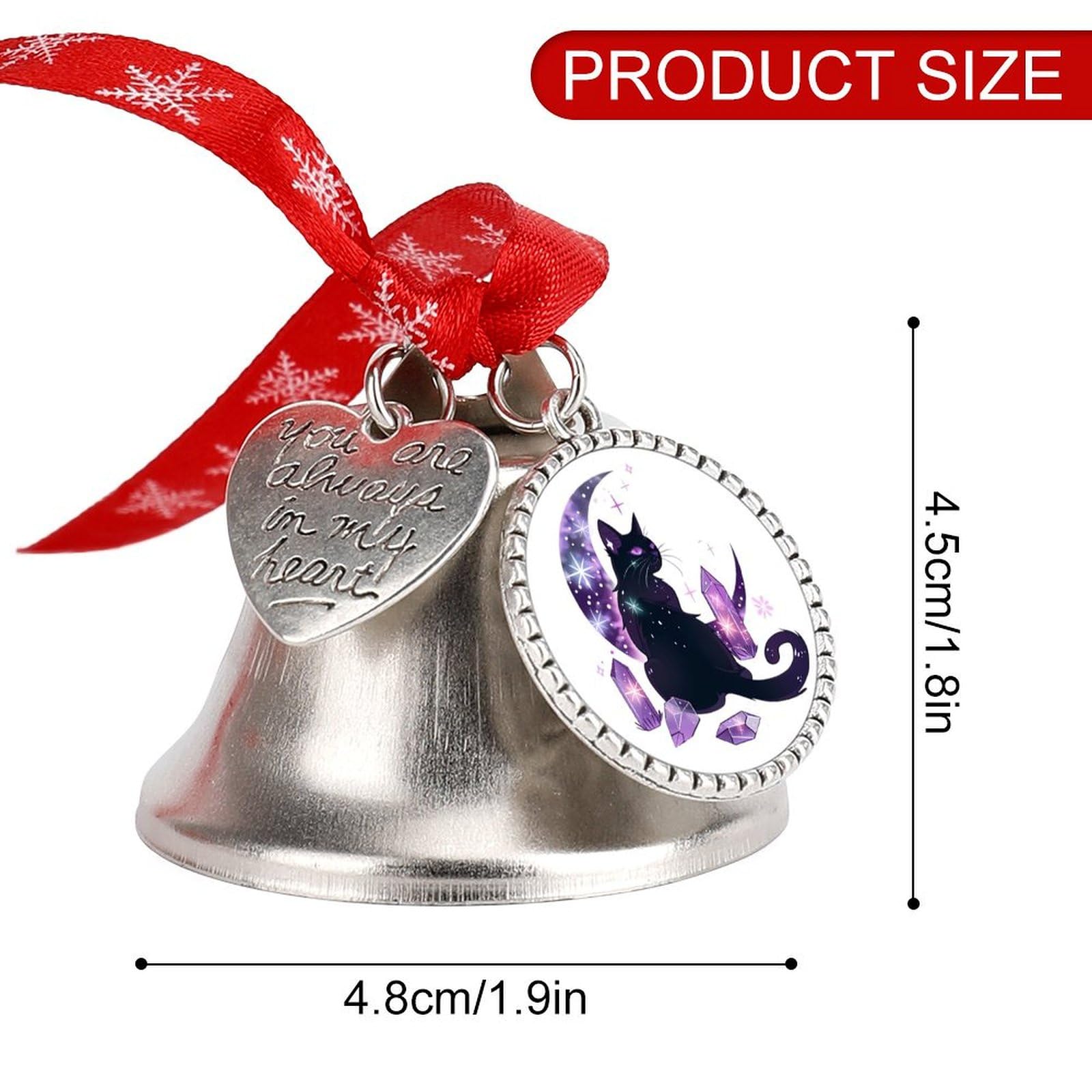 Moon Crystal Witchy Cute Black Cat Funny Christmas Bell Ornament Cute Xmas Tree Hanging Pendant Decoration for Holidays Party