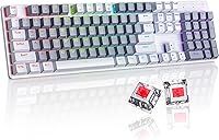 Vista 17 de RisoPhy Teclado mecánico para juegos, RGB de 104 teclas ultradelgado con retroiluminación LED USB con interruptor azul, teclas ABS duraderas, Negro