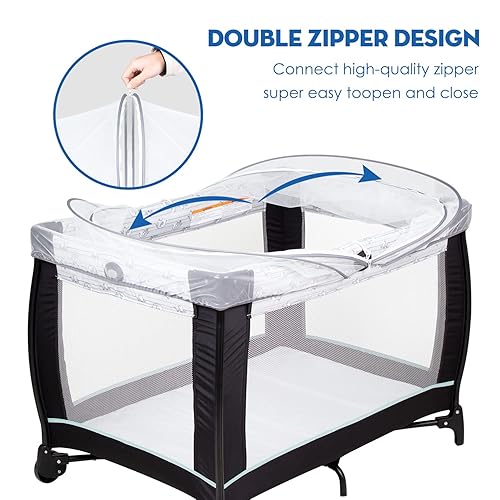 Miniatura 3 de Beberoad Love Cubierta portátil para tienda de juegos – Mosquitera transpirable con cremallera de 2 vías para cunas de viaje y corrales (blanco)