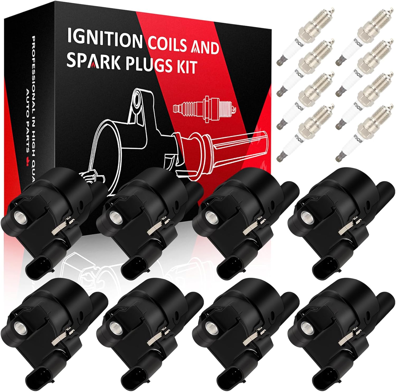 SCITOO 8 ignition coils with 8 iridium Spark Plugs for Chevrolet for GMC Pontiac Impala Corvette Tahoe Express Escalade Silverado Suburban 1500 Envoy Savana Sierra H3 G8 1788407 UF414 5C1555