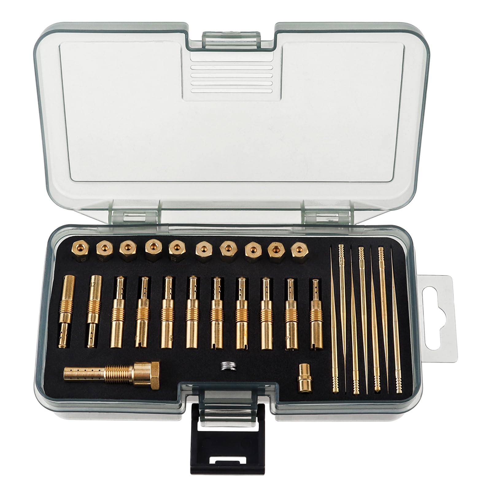 Windance 30 pezzi Kit Ugelli Principali e Lenti del Carburatore Tubo di Emulsione Portaugello per Iniezione Compatibile con CVK PWK PWM/PE 26/28, Kit Modificato Ugelli in Ottone (30 Fori)