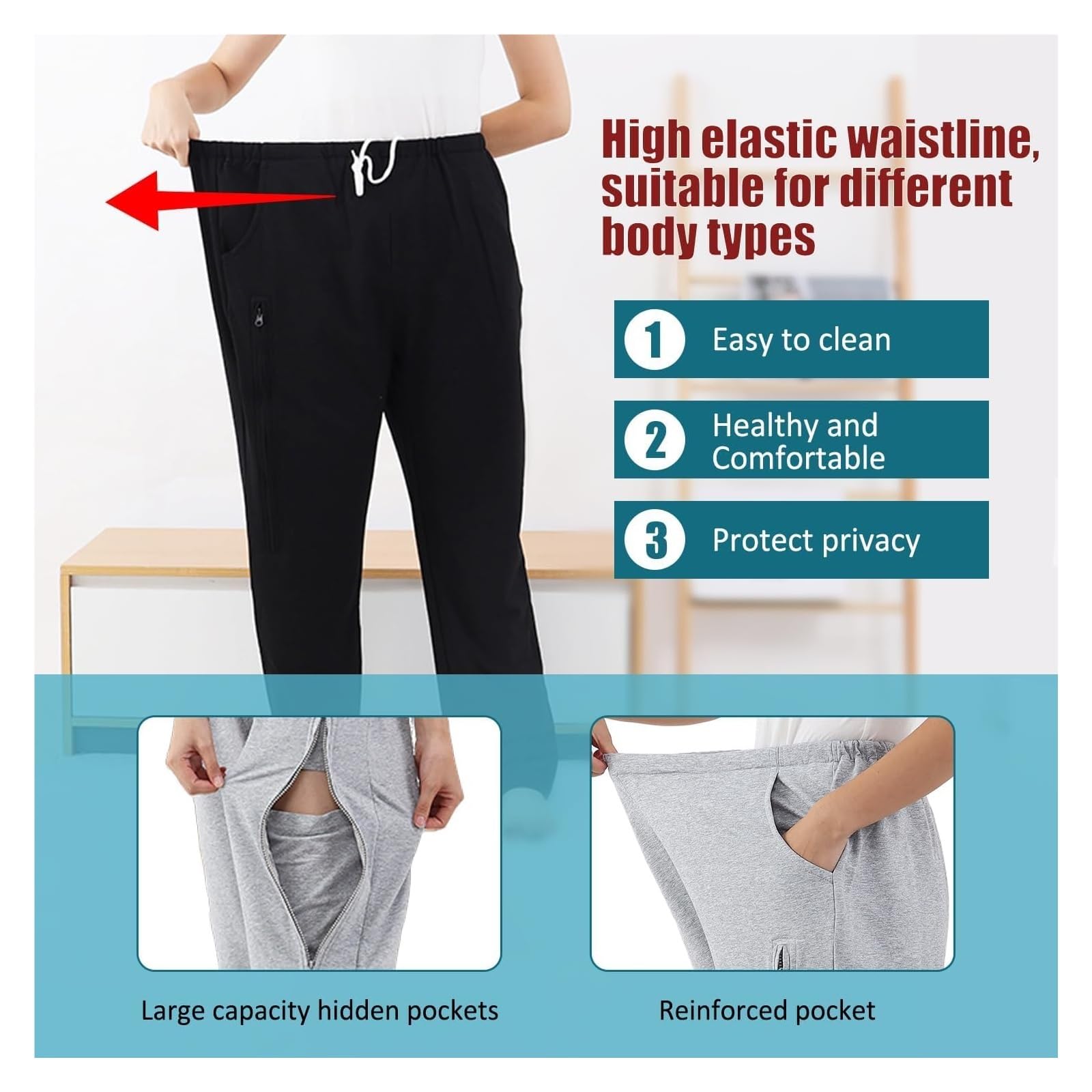 Biancheria intima for sacca for urina, pantaloni for catetere, pantaloni porta sacca for urina con doppie tasche con cerniera, biancheria intima di supporto for catetere for nefrostomia(XL)
