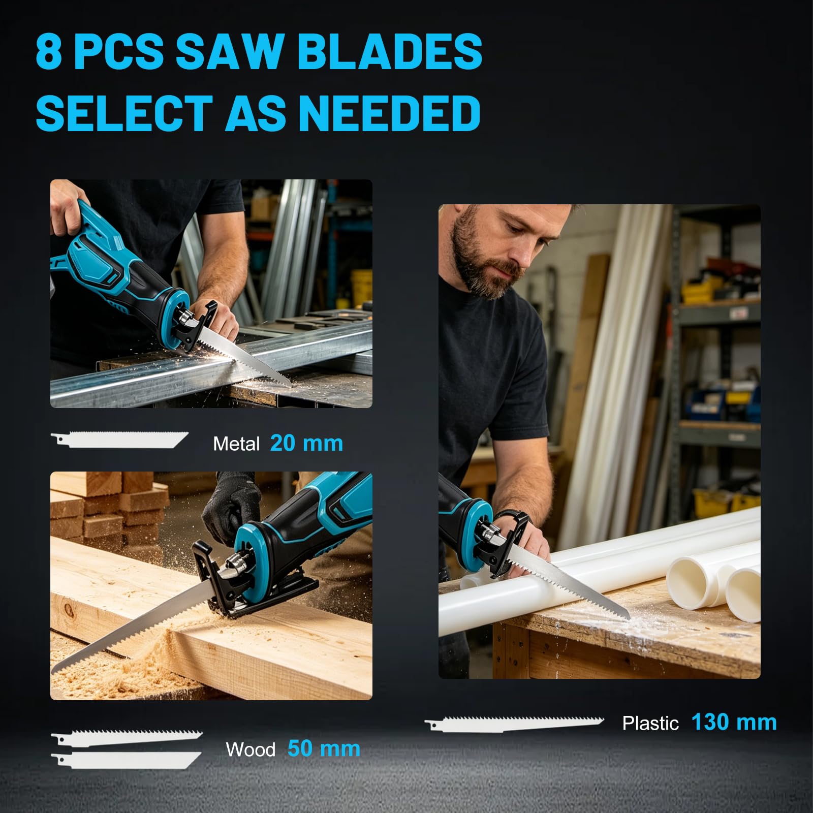 Akku Säbelsäge für Makita 18V Akku mit 8 Sägeblätter (ohne Akku)