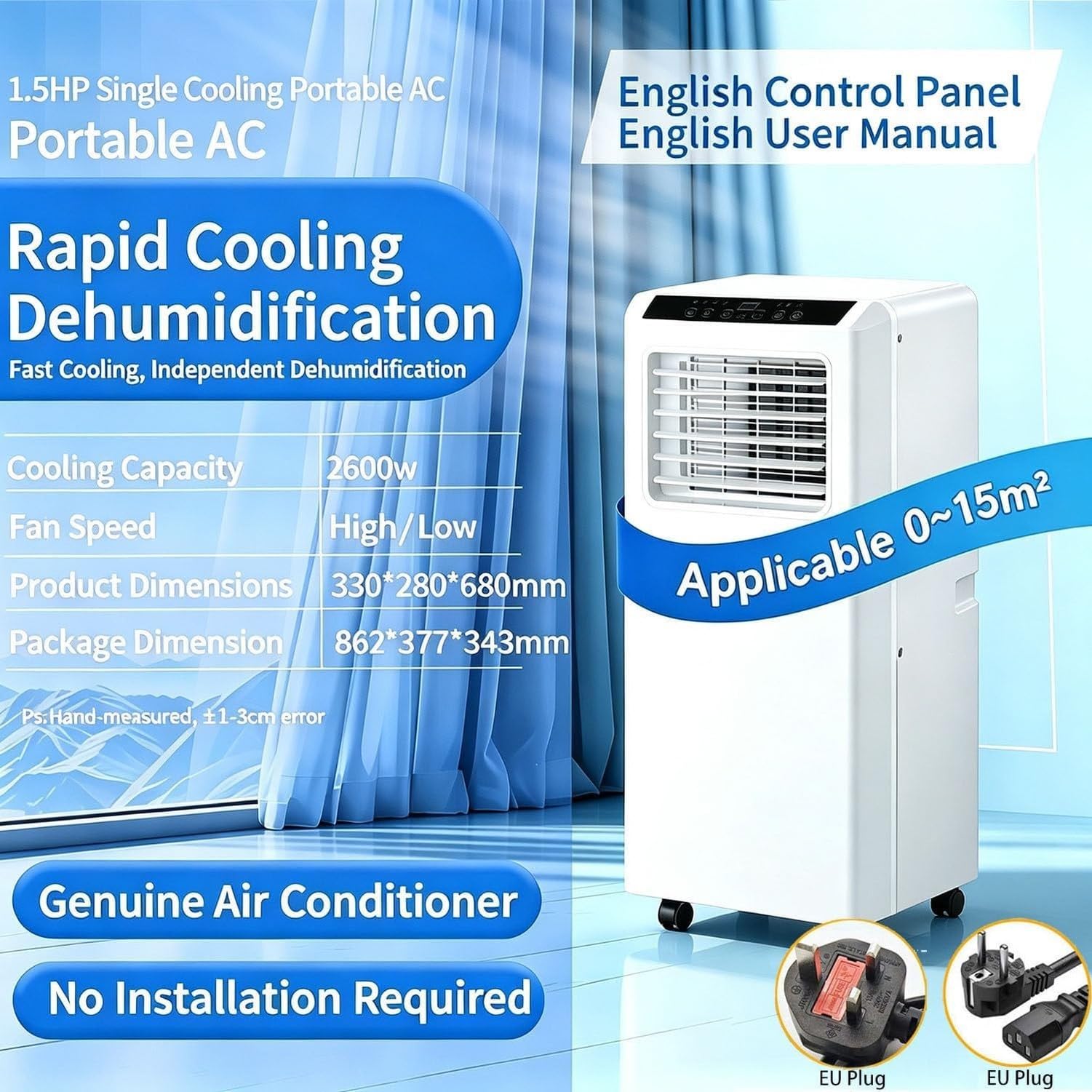 Przenośny Klimatyzator 3w1 14000 BTU z Pilotem i Zestawem do Okna, Chłodzenie Mobilne z Timerem 24h do Domu i Biura 40m², Klasa Efektywności A, 9000btu