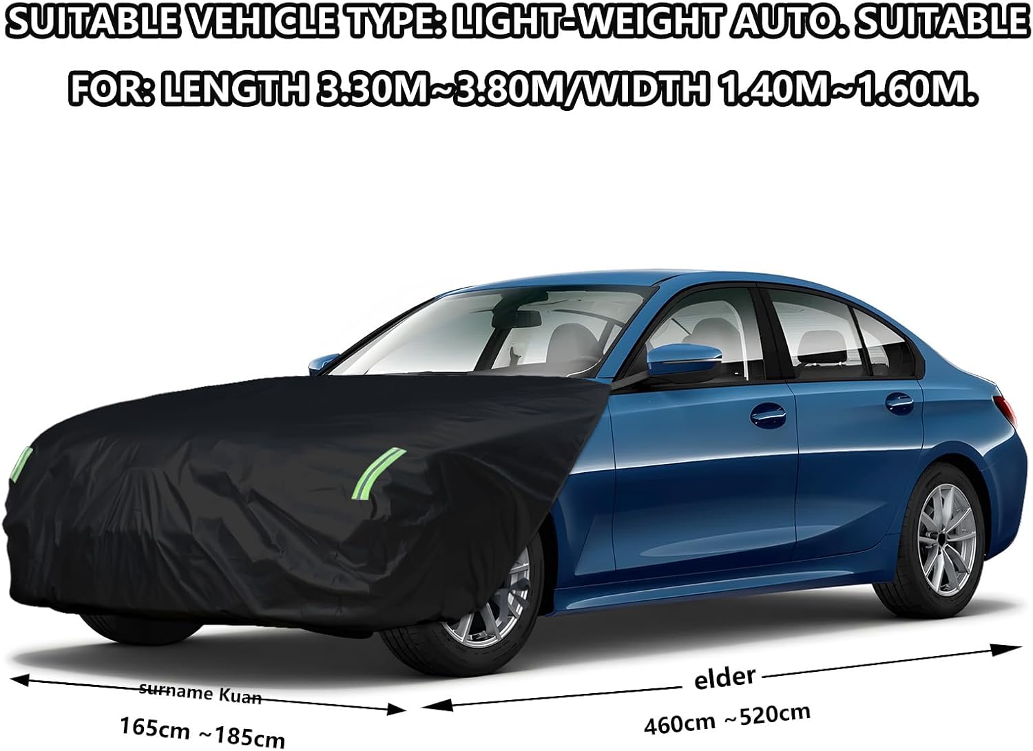 Universal Car Engine Cover for Sedans/Hatchbacks (L: 181-205in x 65-73in), Car Hood Cover with Reflective Straps, Elastic Band & Hook