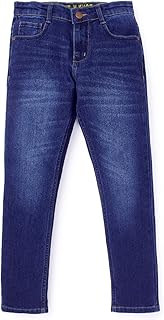 Knit N Knot Boy's Solid Cotton Stretchable Slim Fit Jeans | Casual Mid Rise Faded Denim Pant for Kids | Indigo Blue
