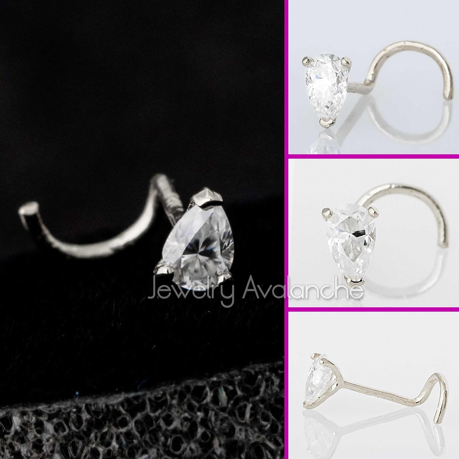 Pear Shape Moissanite 14K Gold Nose Screw Stud 22G Screw-end Nose Ring Stud V-prong set Teardrop Gemstone Unisex Stud